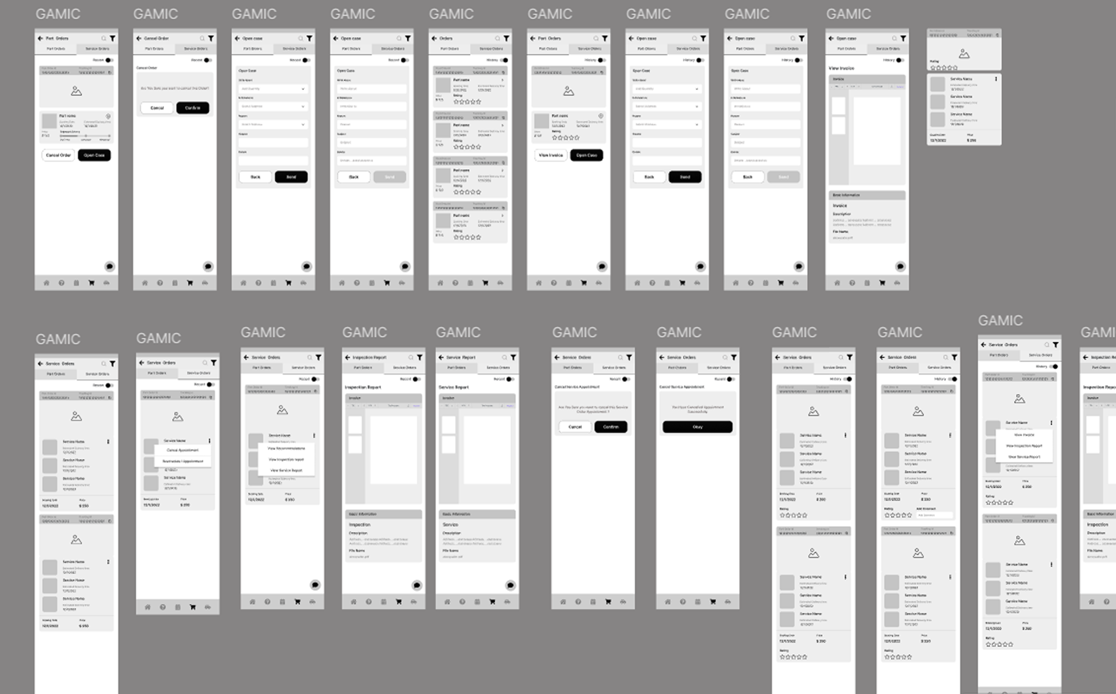 GAMIC app wireframes