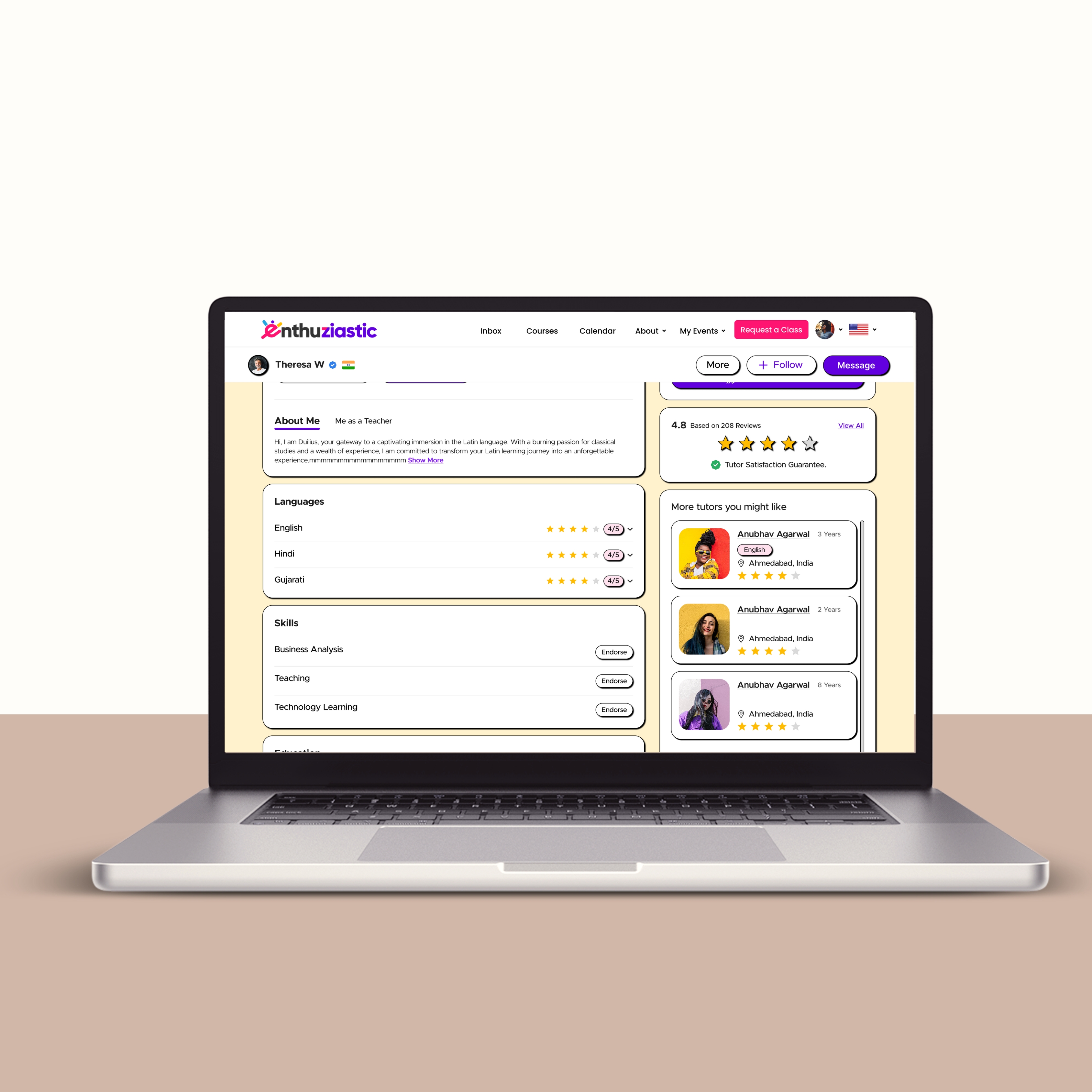 Tutor profile wireframe and initial concepts
